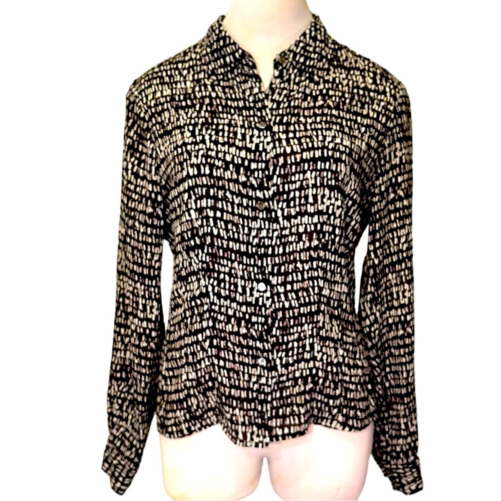 Black Gray White Abstract Print Top Blouse